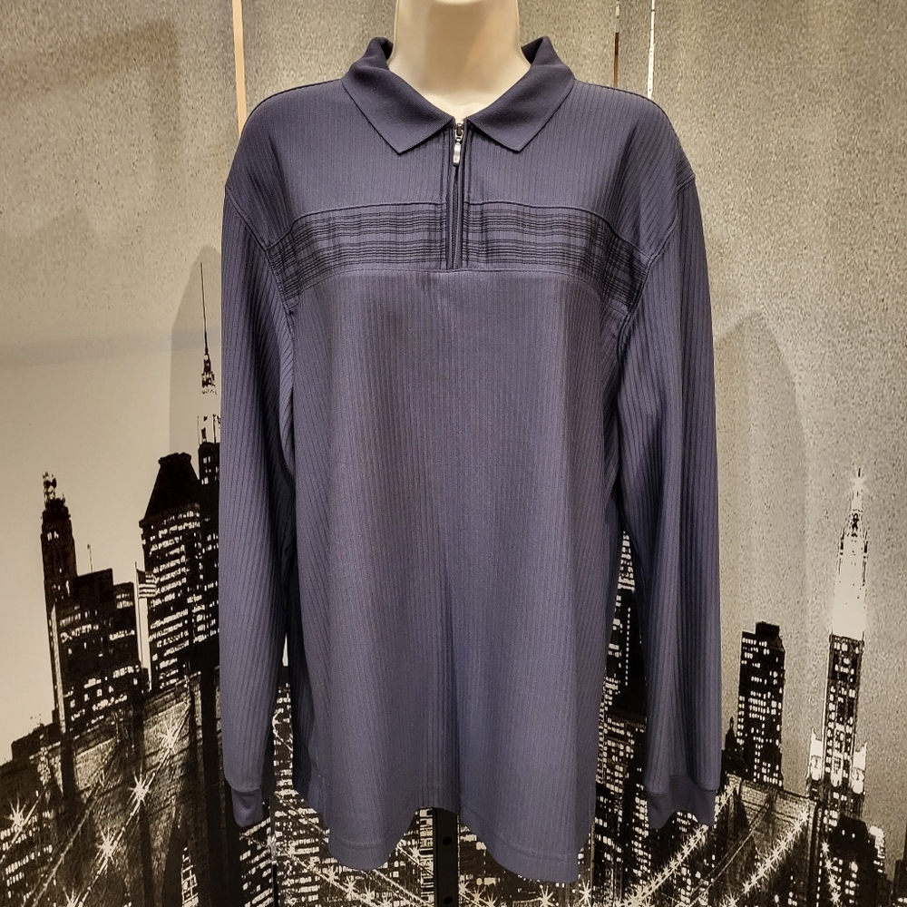 Haggar size medium polyester long sleep charcoal grey collared top